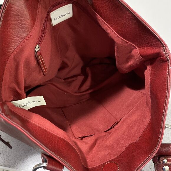 Liz Claiborne Burgundy Red Shoulder Bag Purse Multiple Pockets Double Handles - Picture 8 of 10